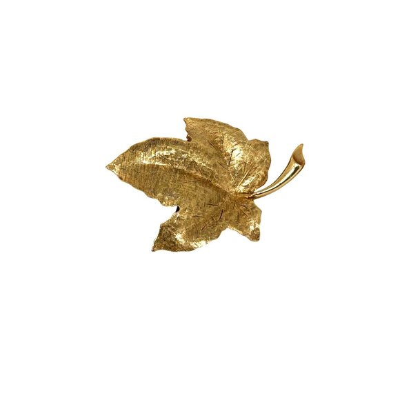 Vintage Gold-Tone Maple Leaf Brooch by Charel Textured Finish - Picture 2 of 15